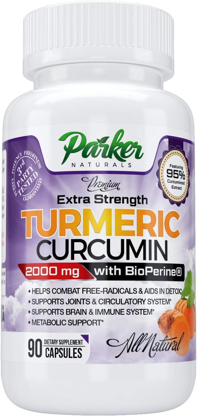 2000 mg. Premium Extra Strength Turmeric Curcumin for Joint Health from Parker Naturals. Finest Blend with BioPerine to Enhance Absorption. Anti-Oxidant, Memory Support, Insulin Level, Veg Tablets