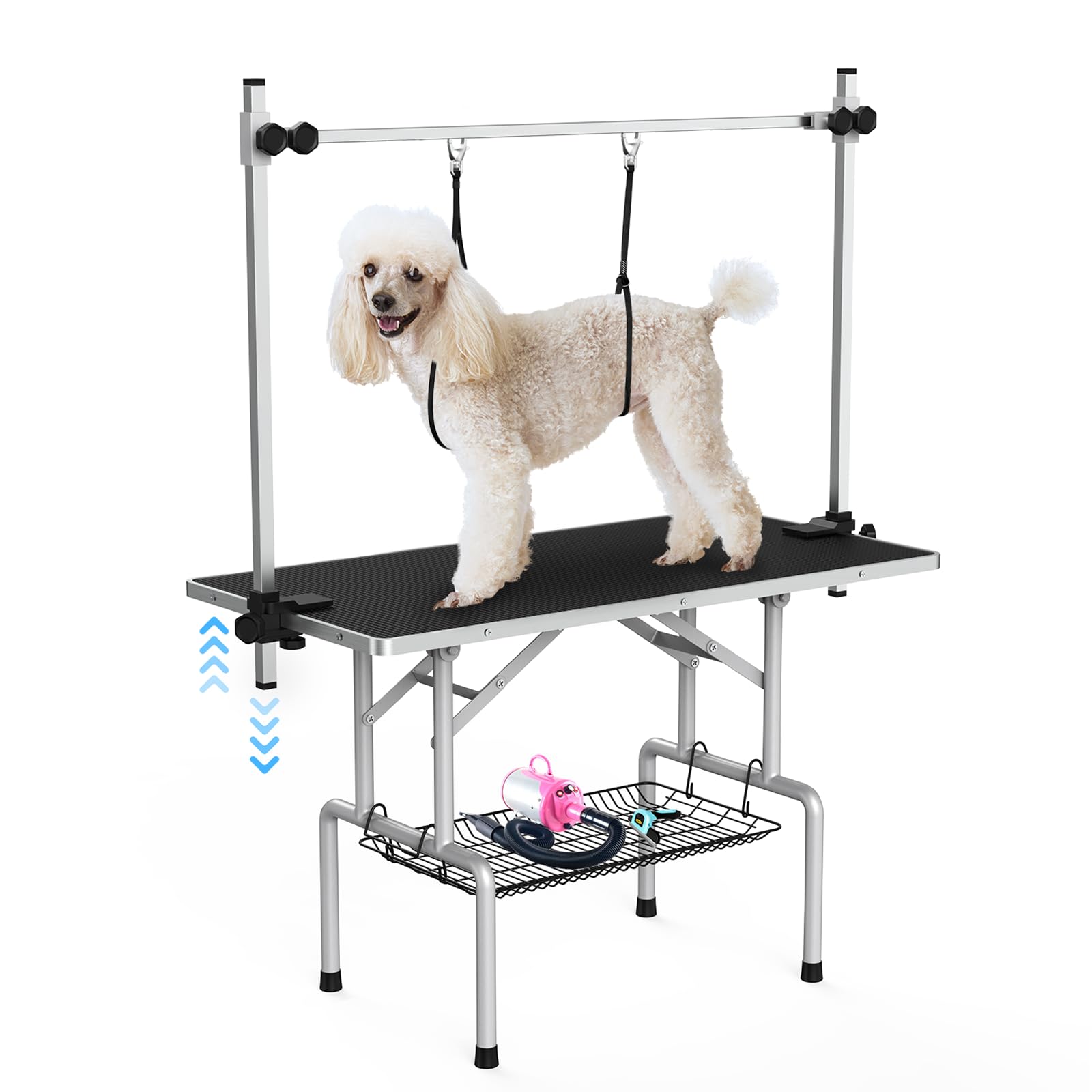 Photo 1 of Lyromix 46''Large Dog Grooming Table, Adjustable Cat Drying Desktop with Arms, Nooses, Mesh Tray, Foldable Pet Station at Home, Maximum Capacity Up to 330Lb, 42inch, Black