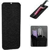 Heat Resistant Silicone Mat with Hanging Hole, Straightener Heat Resistant Travel Mat &amp; Pouch for Curling Iron, Flat Iron and Other Hot Hair Styling Tools, 11 x 5 in, Black
