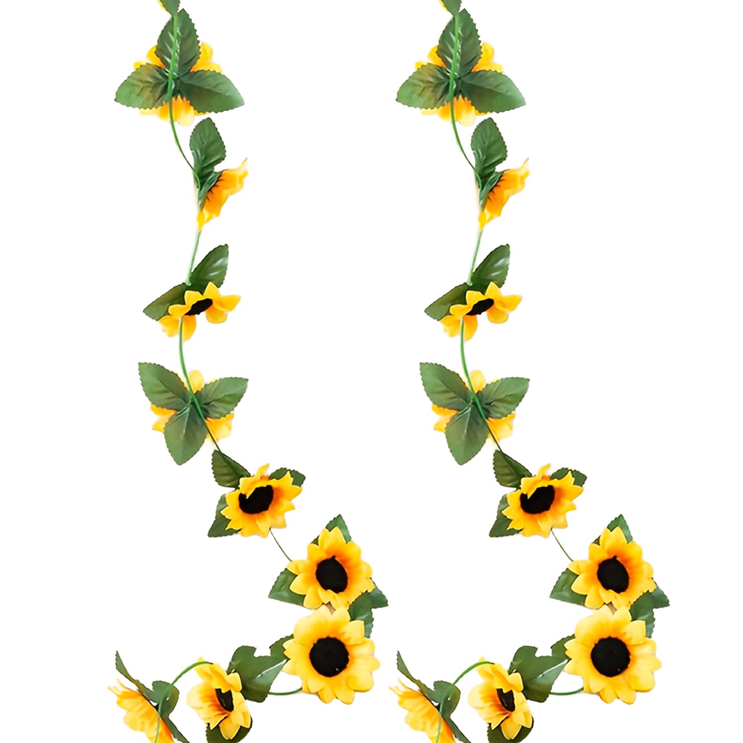 GVSAVY 2 sunflower garlands, total length 2.3m each, artificial ivy vines, silk sunflower garlands, hanging sunflower vines for garden, wall decoration