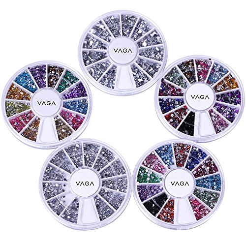 Bundle 5 Wheels Premium Manicure Nail Art Decorations Total 7400 Gems By CheekyÂ®