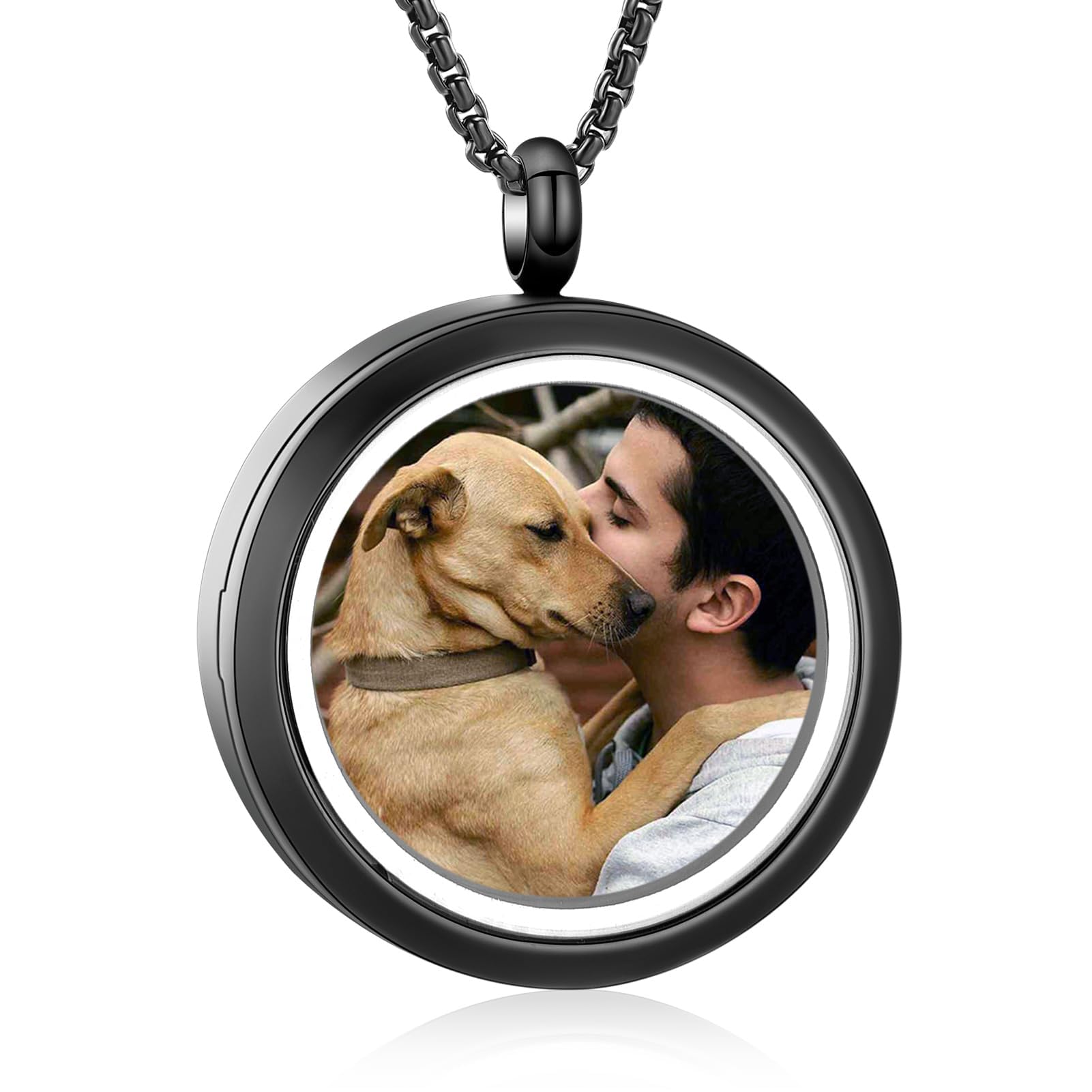 QGJNSGC Cremation Locket Necklace for Ashes of Loved One Carry Photo Glass Memorial Urn Jewelry Keepsake Ashes Locket Pendant Jewellery Gifts (Black)
