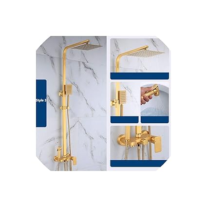 Bathroom Brass Shower Faucet Set In Wall Rain Fall Gold Shower Tap