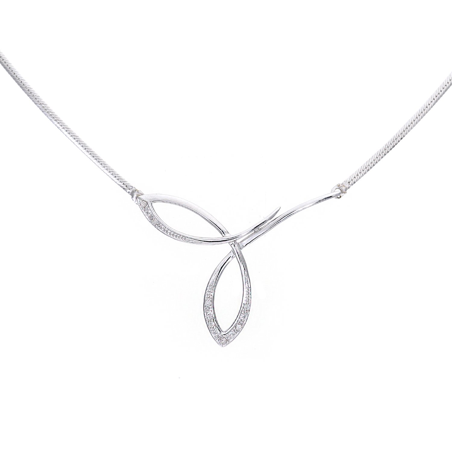 Elegano 9ct White Gold 46 cm Women’s Necklace –Diamond Double Twist Pendant