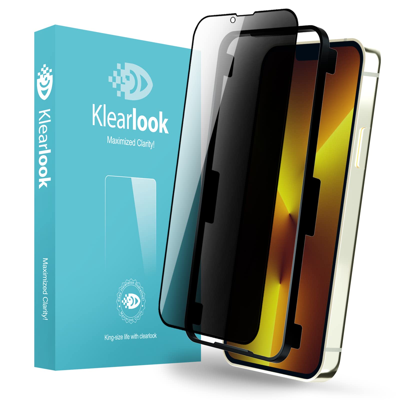 Klearlook 180° Privacy Screen Protector for 6.1" iPhone 13/13 Pro, Anti-Peeping Curved Tempered Glass Screen Film, 1 Count