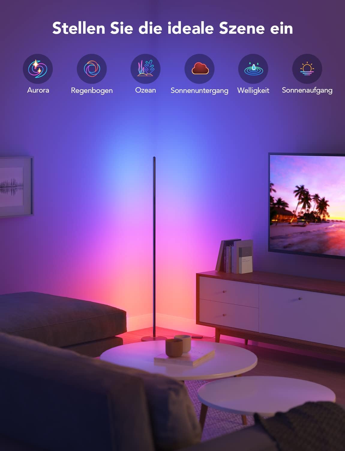 Govee RGBIC LED Stehlampe Wohnzimmer, WiFi Stehlampe 1000lm Dimmbar Schwarz 6