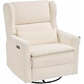 RUTOX Power Recliner Chair Swivel Glider with Adjustable Headrest，Oversized Swivel Rocker Recliner with Lumbar Support, Upholstered Nursery Glider Recliner for Living Room,White