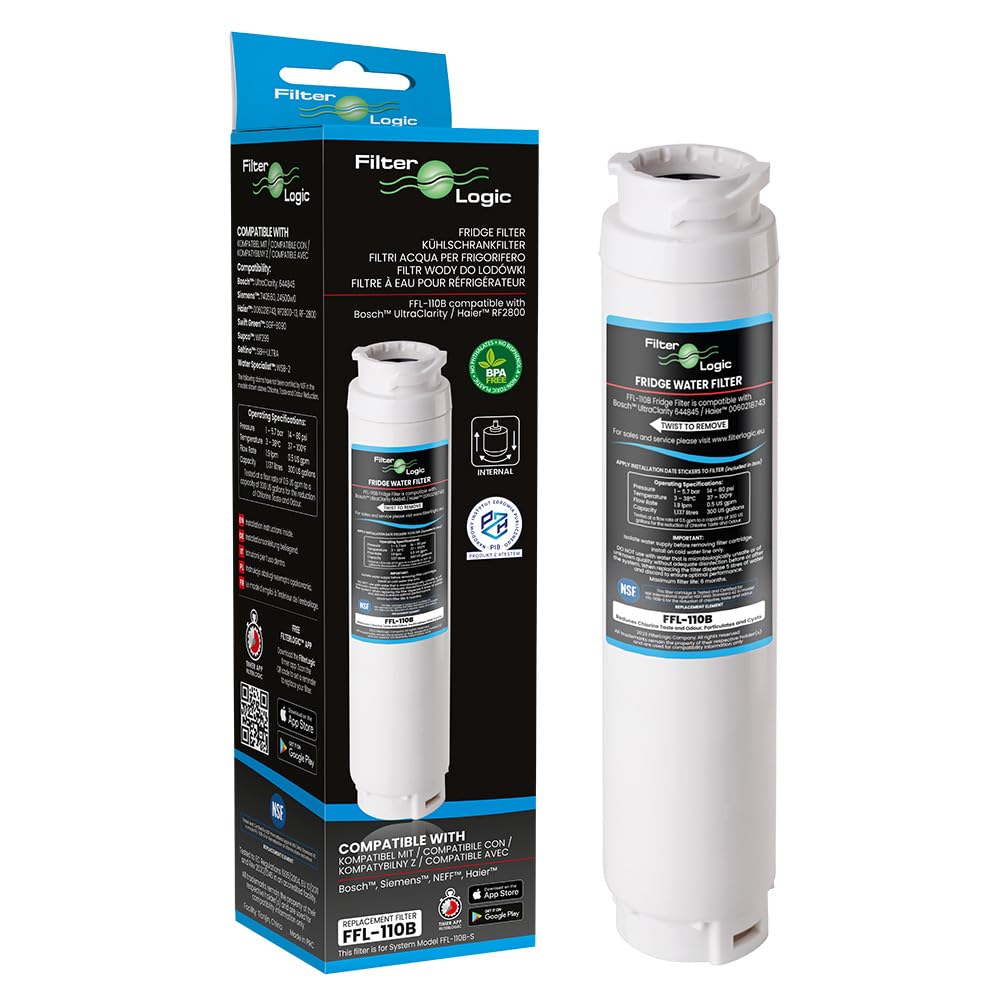 FilterLogic FFL110B Compatible Fridge Water Filter for Rangemaster/Haier DxD/Bosch 644845 UltraClarity Also Baumatic Titan 5 fits Siemens IQ-500 KA92DAI20G Fridge Freezer