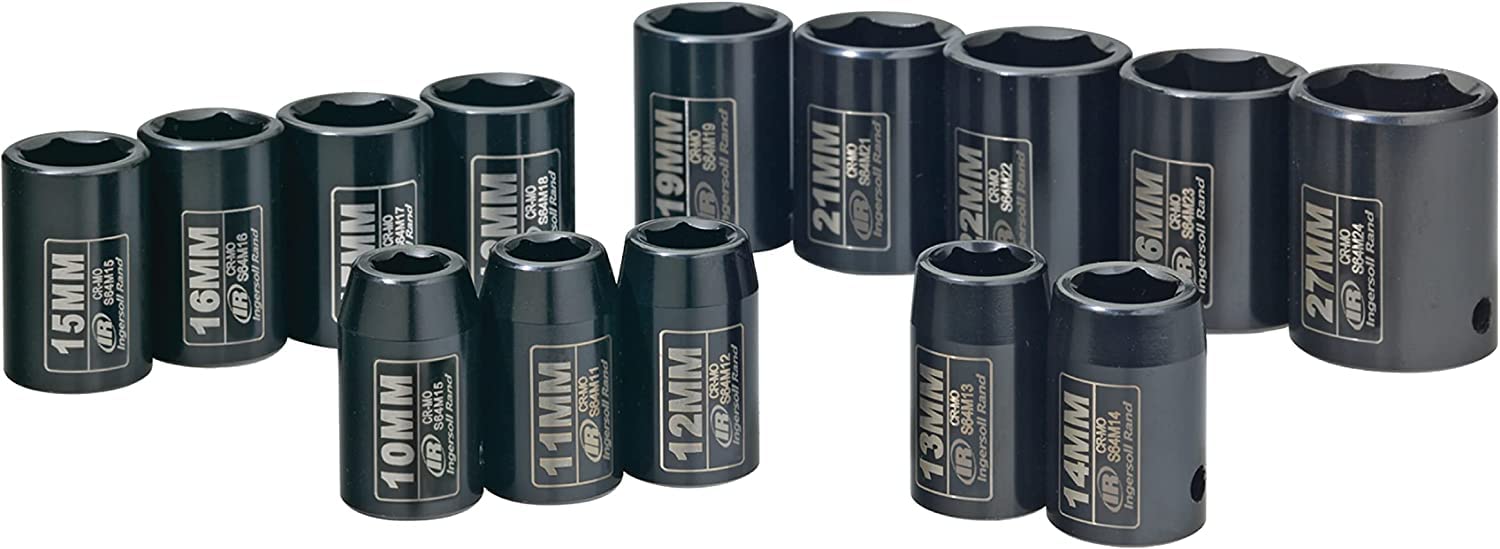 Ingersoll Rand SK4M14N 1/2-Inch Drive Metric Deep Impact Socket Set, Chromoly Steel, Durable, Black Finish for High Performance