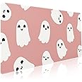 Halloween Cute Ghost Mouse Pad Kawaii Cartoon Spooky Funny Spirit Extended Desk Mat Non-Slip Rubber Base Stitched Edge Large XXL Pink White Mousepad for Gaming Laptop Computer Desktop 35.4×15.7 in