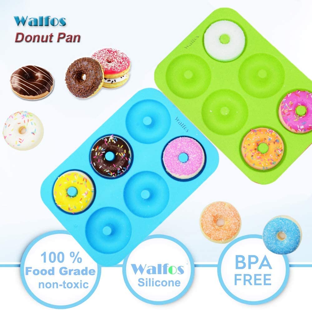 Walfos Silicone Donut Mold - Non-Stick Silicone Doughnut Pan Set, Just Pop Out! Heat Resistant, Make Perfect Donut Cake Biscuit Bagels, BPA FREE and Dishwasher Safe, Set of 2