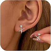 14K Gold Plated X Stud Earrings for Women 925 Sterling Silver Minimalist Teacher Earrings Cubic Zirconia Earrings Hypoallergenic Split Huggie Hoop Earring Jewelry Birthday Valentines Jewelry Gifts