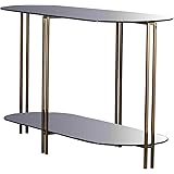 Benjara Sofa Table Top and Open Bottom Glass Shelf, Gold and Clear