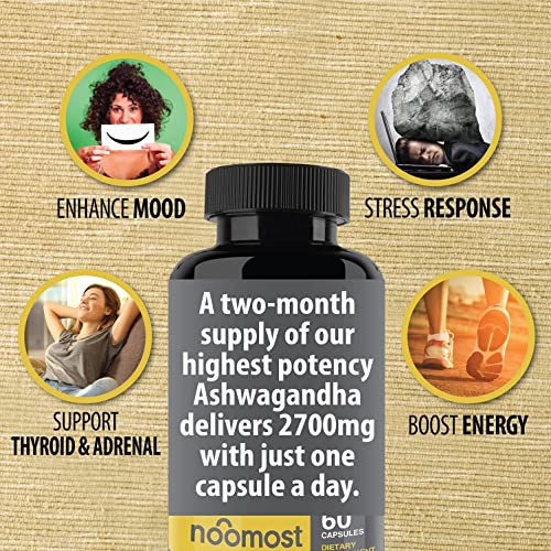 Organic Ashwagandha Capsules 2700mg Pure Ashwaganda w/ Black Pepper Promote Anti Stress Relief, Natural Mood Support & Focus Support as Natural Energy Supplements for Women & Men - 2 Months Supply