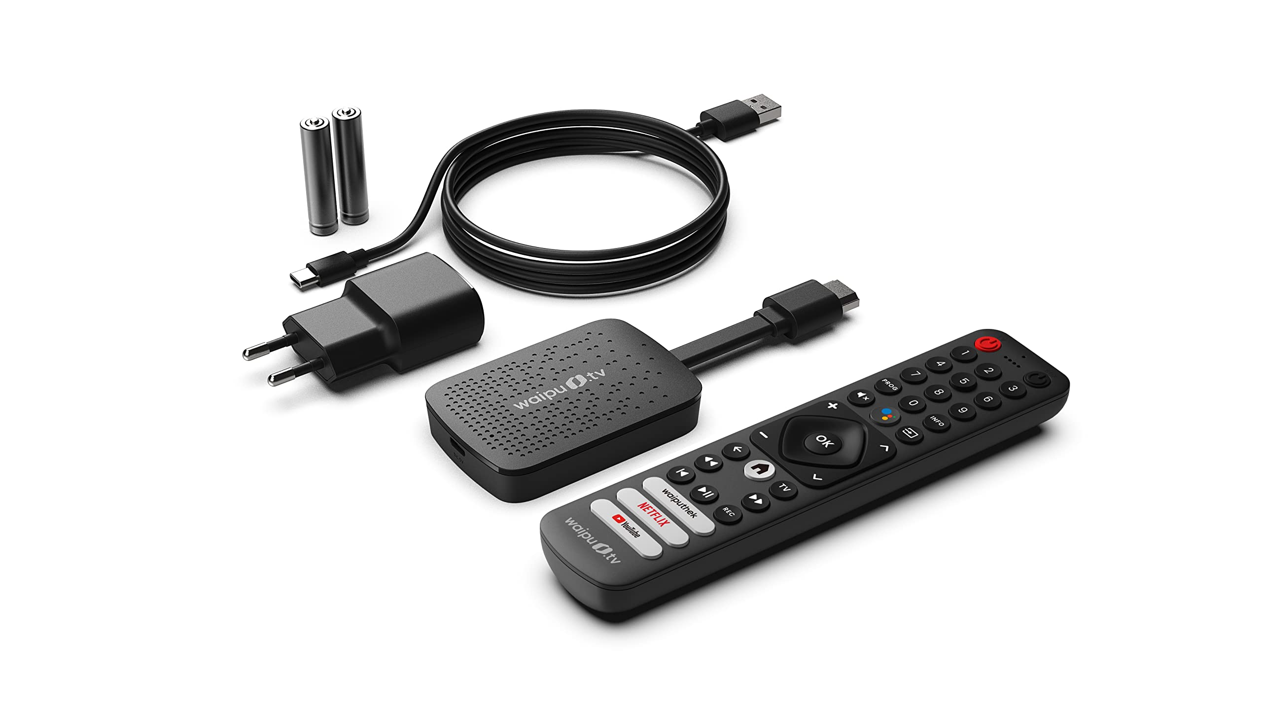 waipu.tv 4K Stick (1. Generation) | Inkl. Fernbedienung mit Schnellwahltasten | Fernsehen über WLAN | HDMI | 4K | HDR | Dolby Atmos | Voucher für 3 Monate 300 TV-Sender & 40.000 Filme & Serien 5