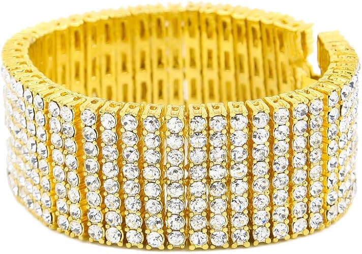 Amazon Rockyuブレスレット メンズ 人気 シルバー ゴールド ブラック ジルコニアチェーンネックレス 幅30 5 8列 aczダイヤ キラキラ 豪華 太目腕輪 誇張 カッコいい ヒップホップ風 ゴールド ブレスレット 通販