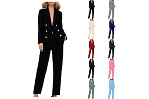 GOSEAGOTOFUN Women Sweat Suits 2 Piece Set Blazer Set Double Breasted Blazer and Pants Suit Business Outfits for Work Office