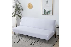 Hixingo Stretch Armless Futon Cover, Futon Mattress Cover Solid Color Futon Covers with Elastic Bottom, Soft Futon Slipcovers Washable Futon Couch Cover (Medium (59-75"),White)