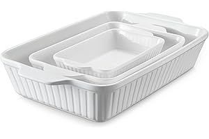 DOWAN Casserole Dishes for Oven, Baking Dishes Set, Ceramic Bakeware Sets of 3, Lasagna Pan Deep, Rectangular Baking Pan Set 