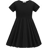 TriKalor Girls Dresses Short Sleeve Solid Color Skater Casual Twirly Dress with Pockets