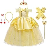 REXREII Belle Princess Beauty and the Beast Costume Girls Halloween Christmas Fancy Party Birthday Evening Gown w/Accessories