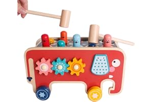 SHIERDU Whack a Mole Game for Toddlers, Wooden Educational Toy for Hammering, Pounding, Hitting and Pull Along, Xylophone, Elephant, Gopher, Mouse and Hamster, Gift for 3+ Years Boys and Girls (Dds-1)