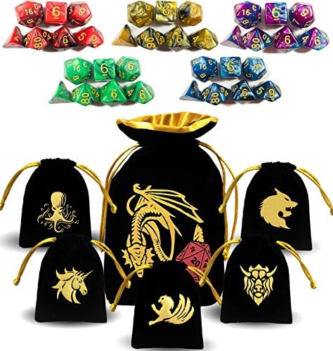 ENTOY Dnd Dice Set 5 x 7 Two Colors Dungeons and Dragons Dice Sets Polyhedral D&amp;D Dice For RPG MTG Table Games With Black And Golden Drawstring Dice Bag