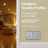 Trendi Switch 2 Gang 13A Plug Socket Steel ART-SKT213L Screwless Faceplate view 6