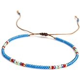 Beaded Anklet for Women, Unique Boho Bohemian Hippie Native American Beach Waterproof Anklet, Blue Gold Colorful, Handmade by Tribes