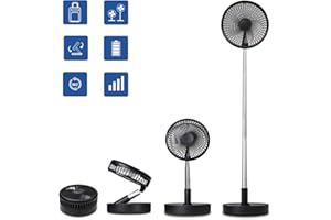 Primevolve Battery Operated Portable Standing Fan, Rechargeable USB Personal Floor Fan with Adjustable Height Black