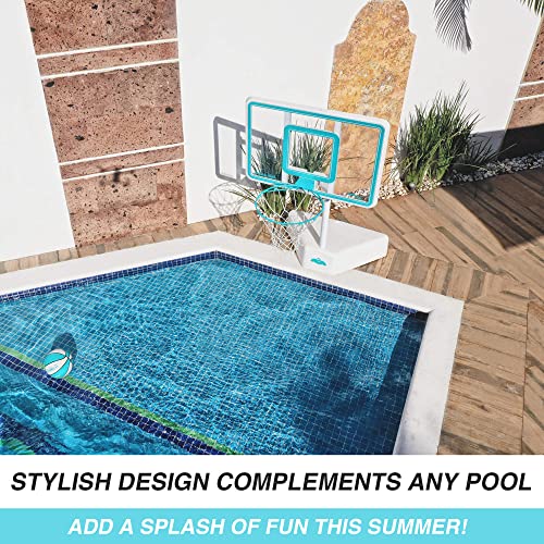 DunnRite Splash & Shoot Outdoor Adjustable Height Swimming Pool Basketball Hoop w/Ball, Base