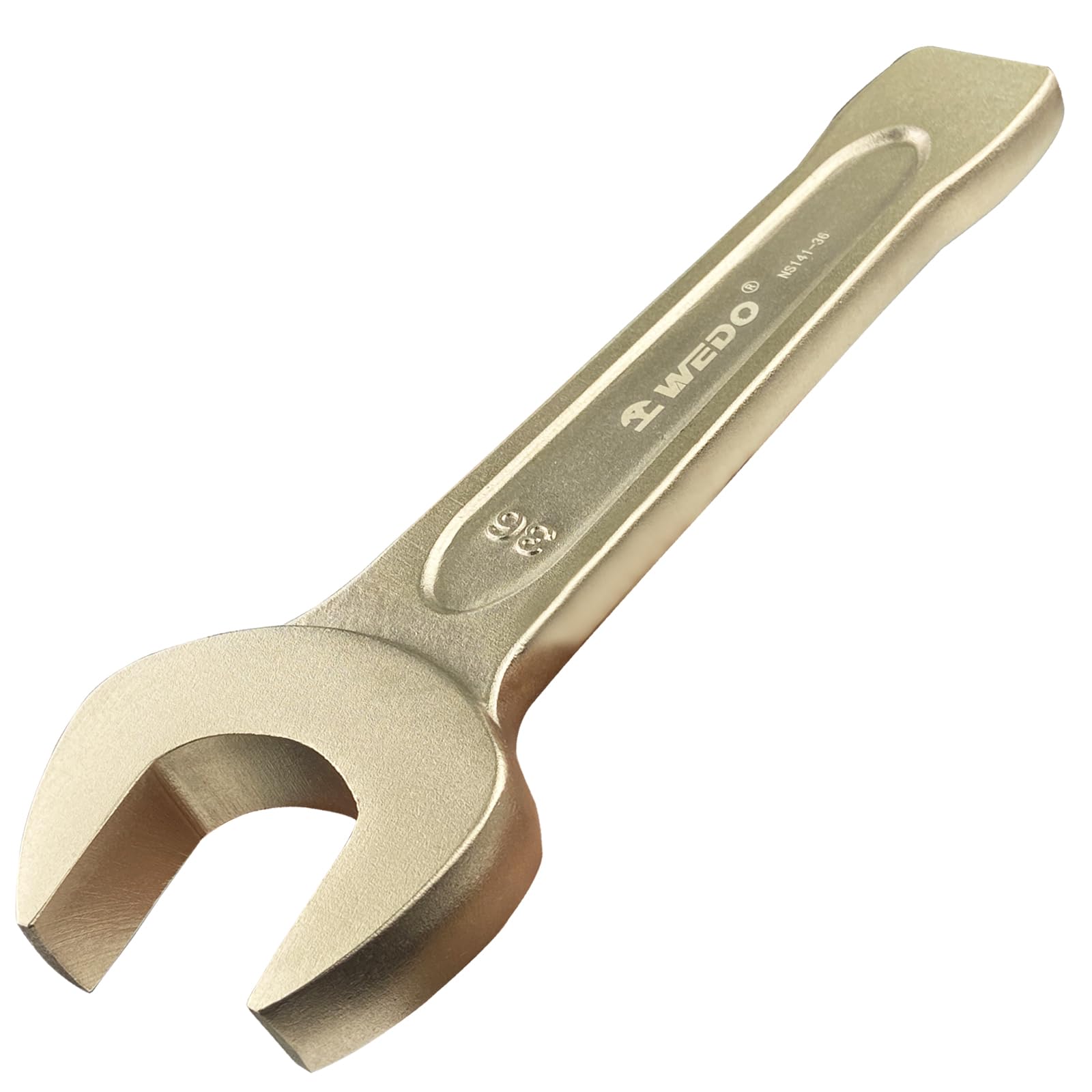 WEDO Non-Sparking Open End Striking Wrench,36mm,Spark-Free Safety Striking Spanner,Aluminum Bronze,Length 210mm,Metric,Corrosion-Resistance,DIN133,BAM & FM Certificate