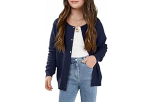 Haloumoning Girls Button Down Cardigan Kids Long Sleeve Crewneck Uniform Knit Sweater 5-14 Years