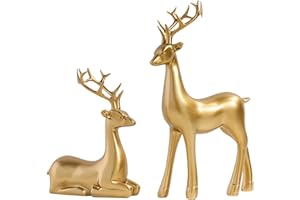2pcs Reindeer Figurines for Christmas Decoration,Reindeer Sculpture Black Resin Christmas Elk Statues Office Ornament for Liv