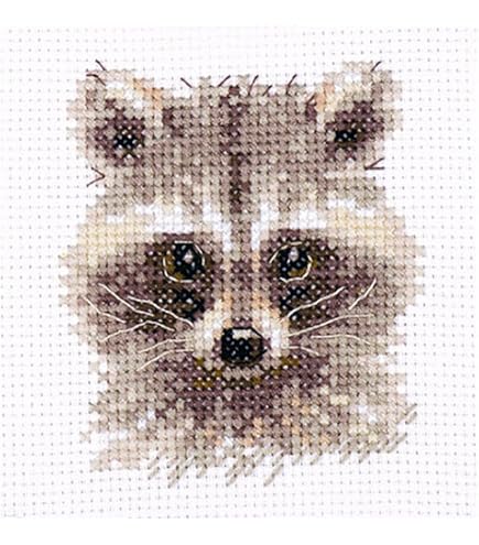 Kit Point De Croix Design Works Motif Raton Laveur Avec Cerceau 20cm - Neuf - Tissu Aida 10-11ct