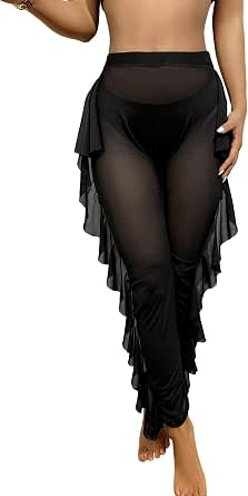 Amazon.com: SheIn - Pantalones de baño para mujer con volantes de malla  transparente y parte inferior de bikini : Ropa, Zapatos y Joyería