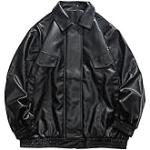 Aelfric Eden Womens Oversized Leather Jackets Mens Faux Leather Bomber Jacket 90s Vintage Biker Racing Moto Jackets