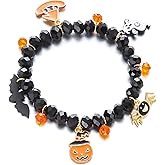 MQNP Halloween Charm Bracelets Pumpkin Ghost Bat Spider Witch Hat Stretch Bracelet Cute Spooky Halloween Costume Accessories