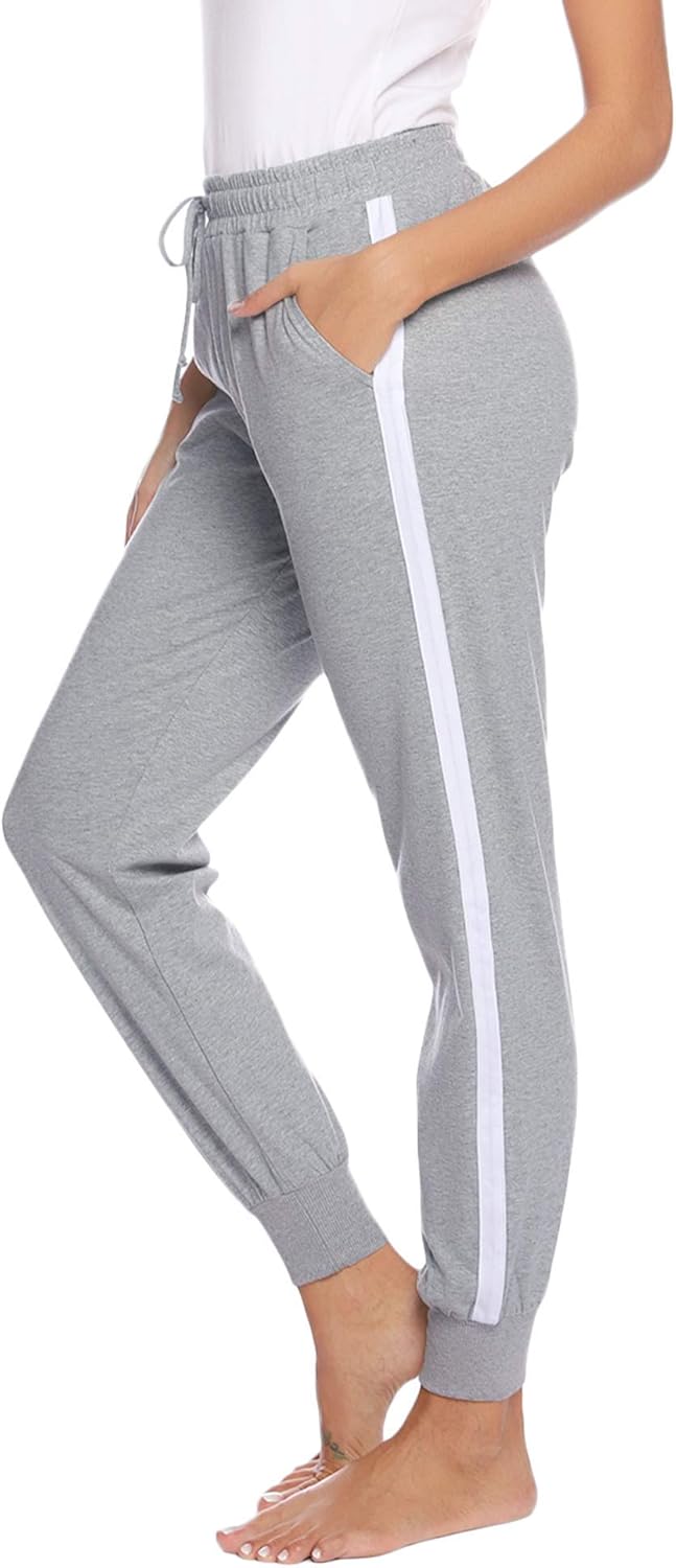 Aibrou Womens Jogger Sports Pants Side Stripes Drawstring Sweatpants Yoga Workout Bottoms with Pockets: Clothing