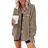 Womens Corduroy Button Down Shirts Color Block Long Sleeve Blouses Tops Jackets