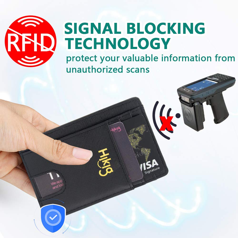 Slim Minimalist Leather Wallet RFID Blocking Money Clip Front Pocket Credit Card Holder Men Women Mini Wallet (Black)