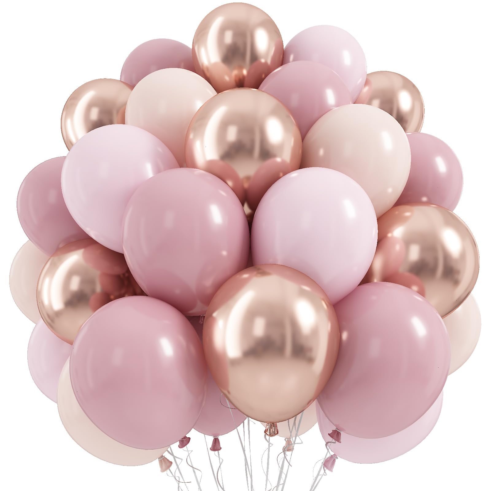 Dusty Pink Beige Balloon, 55 Packs 12 Inch Double Stuffed Retro Baby Pink and Metallic Rose Gold Balloons for Bridal Baby Shower Women Girls Birthday Wedding Party Decorations