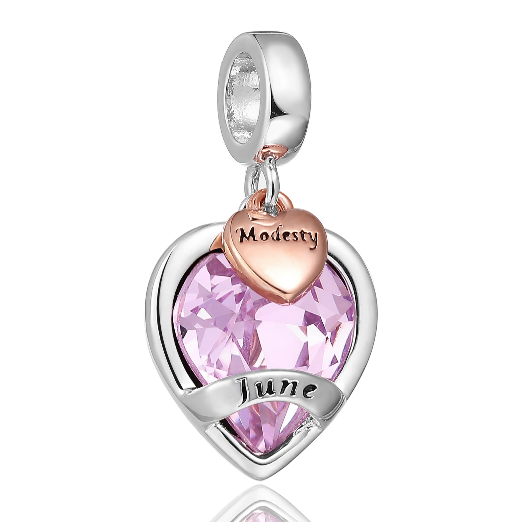 June Birthstone Charms for Women Bracelets Pink Heart Charm fit Pandora Bracelets Birthday Gifts for Women Girls