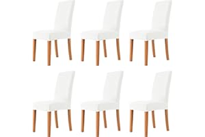 MILARAN Velvet Chair Covers for Dining Room, Soft Stretch Seat Slipcover, Washable Removable Parsons Chair Protector, Set of 6, White