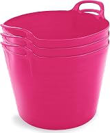 Neat 42L Flexi Tubs 3 Pack with Handles Pink Large Plastic Buckets