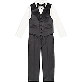 Calvin Klein Boys 4-Piece Formal Dress Up Suit Vest Set, Vest, Pants, Collared Dress Shirt, and Tie