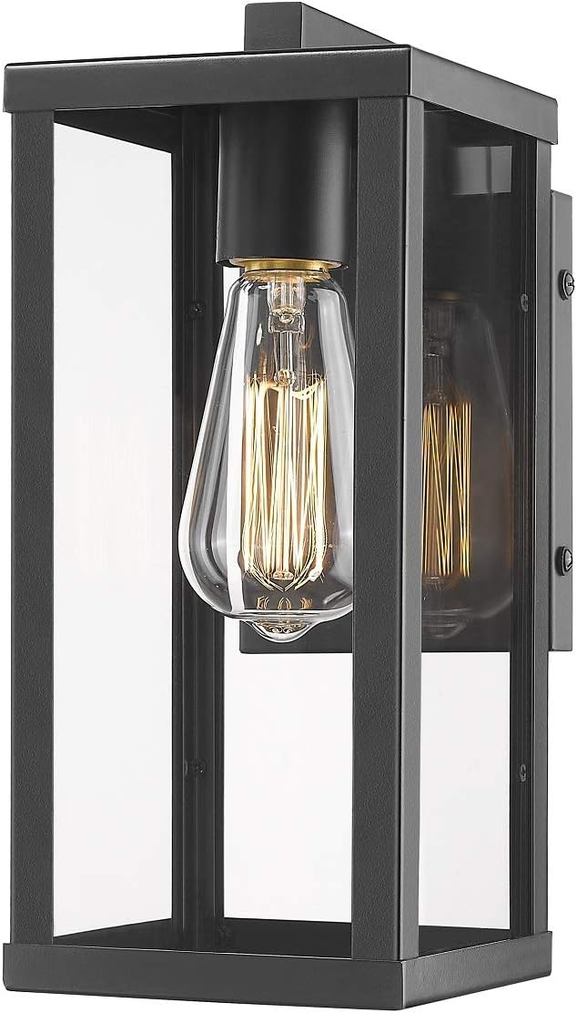 Odeums Outdoor Wall Lantern, Exterior Wall Mount Lights, Outdoor Wall Sconces, Wall Lighting Fixture in Black Finish with Clear Glass (1 Pack) - - 
