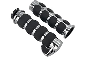 HADAXT Motorcycle Hand Grips 1 inch 25mm Universal Non-Slip Handlebar Throttle Grips Black Chrome for Harley Davidson Street Glide Sportster 883 Road King Dyna Electra Glide Softail Fatboy