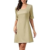 Allegra K 2026 Summer Mini Dresses for Women Dressy Casual Short Sleeve Round Neck A-Line Office Work Dress