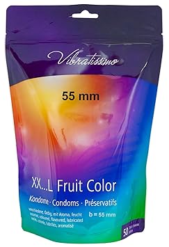 NEUHEIT!! AMOR Vibratissimo'Meine Größe 55mm FRUIT COLOR', 50er Pack Premium Kondome, verschiedene Farben und Aromen, gefühls